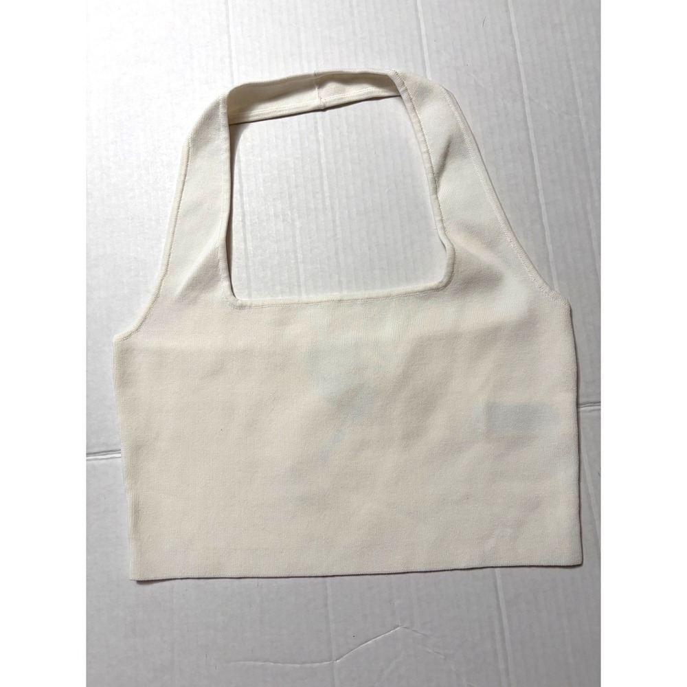 The Drop Ivory Greta Ribbed Knit Halter Crop‎ Top Square Neck medium NEW